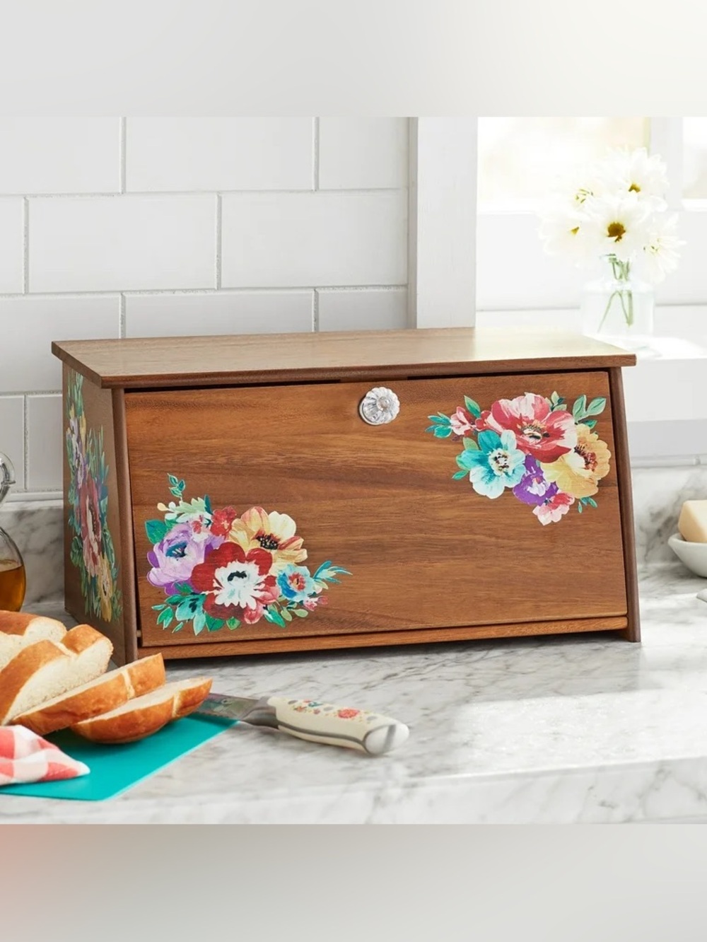 The Pioneer Woman Sweet Romance Acacia Wood Bread Box - Picture 6 of 11